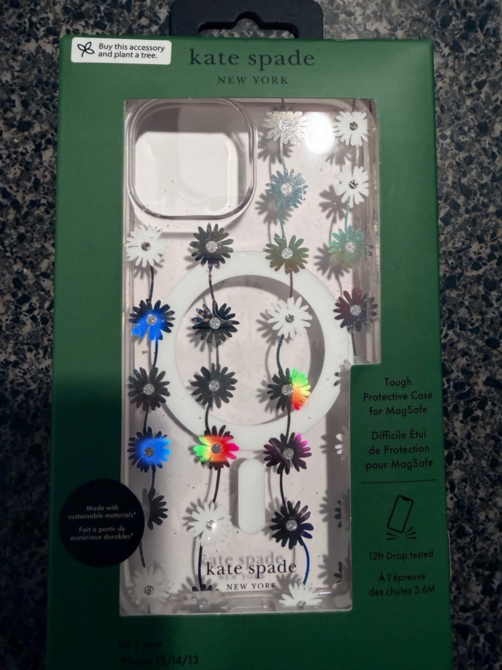 kate spade clear daisy holographic MagSafe iPhone Case - white & holographic